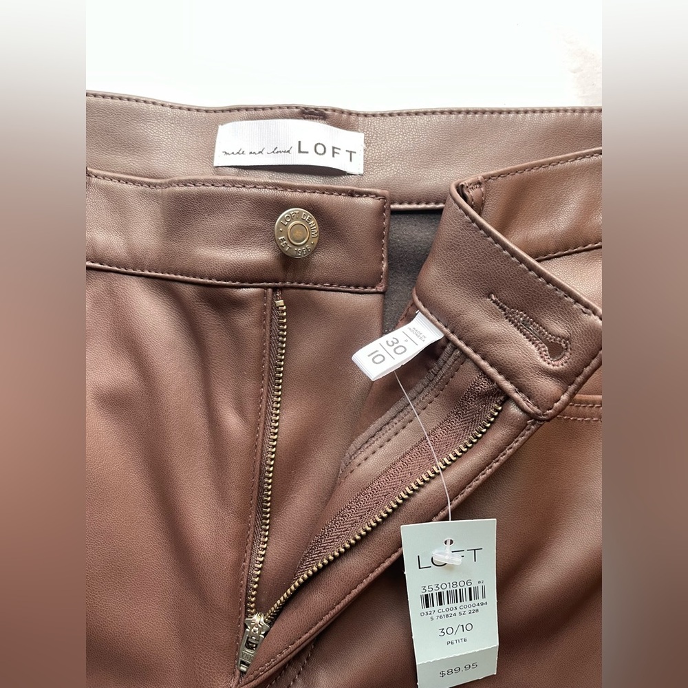 LOFT Chocolate Brown Faux Leather 5-Pocket Pants - Picture 4 of 4